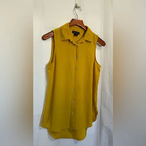 Rachel Zoe - Mustard Yellow Sleeveless Button-Down Shirt - Picture 2 of 13